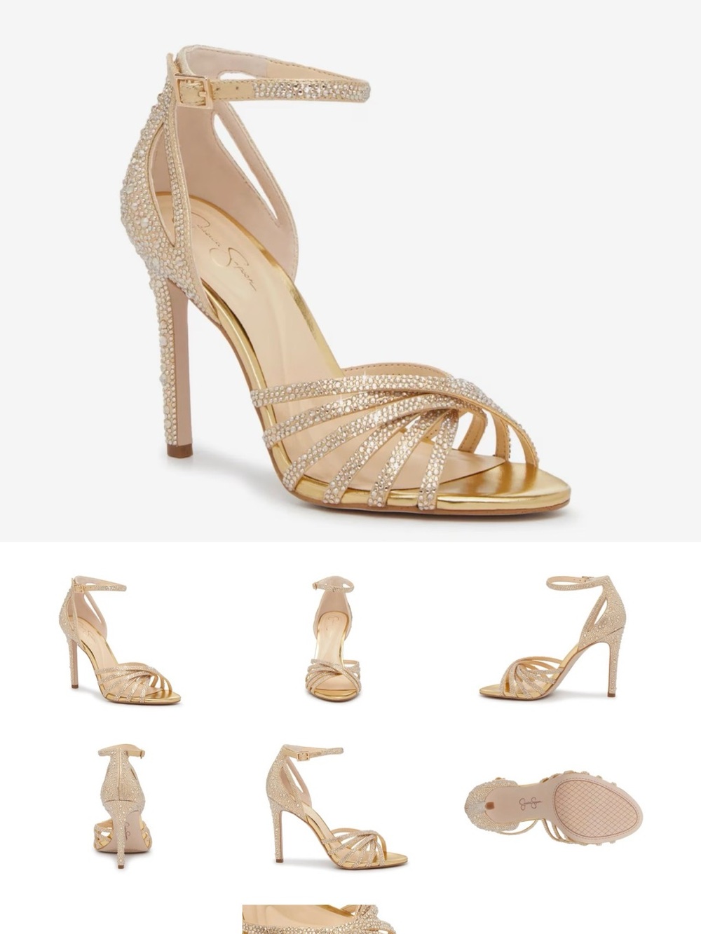 Jessica Simpson Gold Crystal Ankle-Strap High Heels